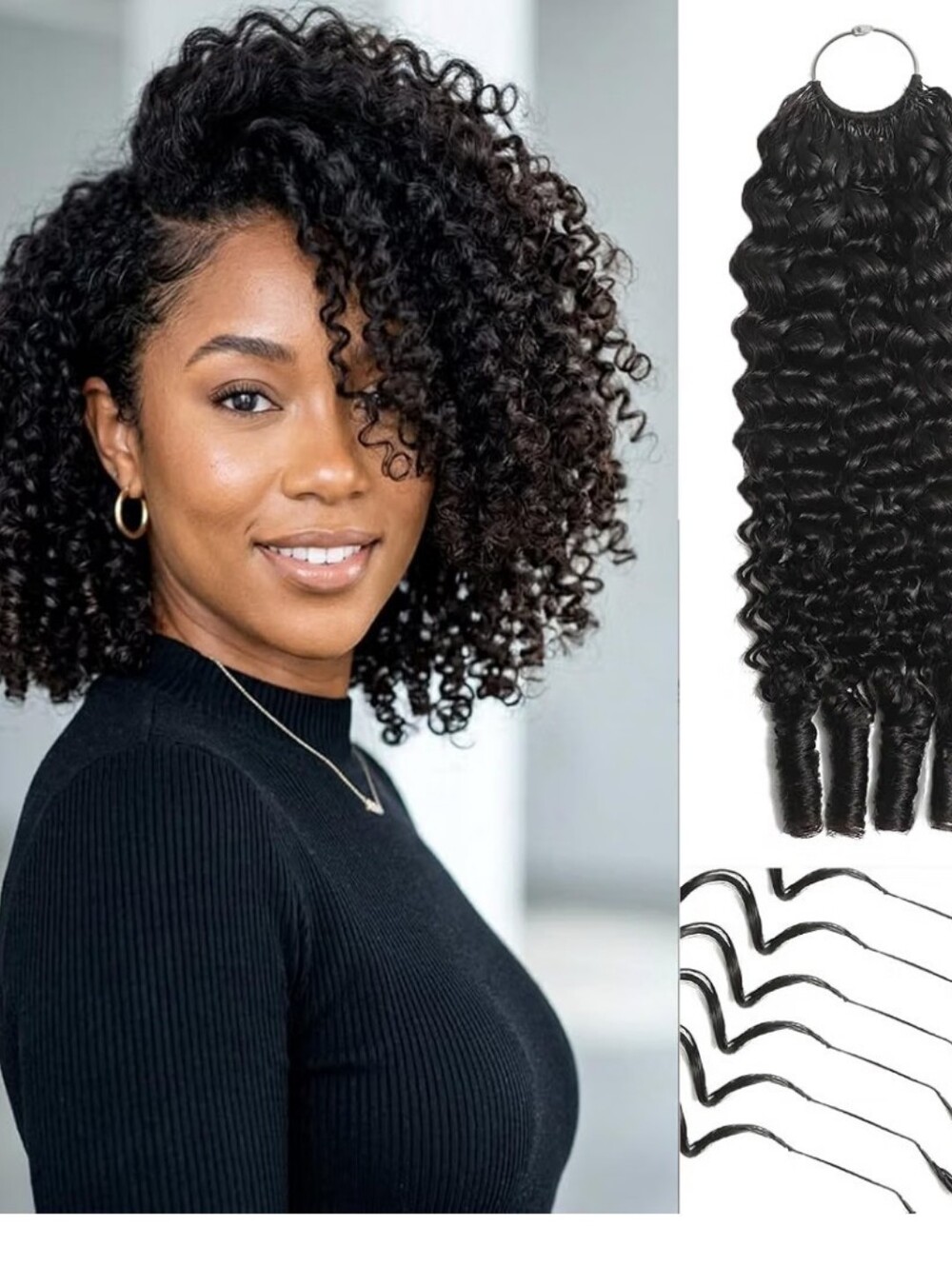Burmese Curly Human Hair Crochet Extensions Pre Separated 16" 50 Strands 60g 1B